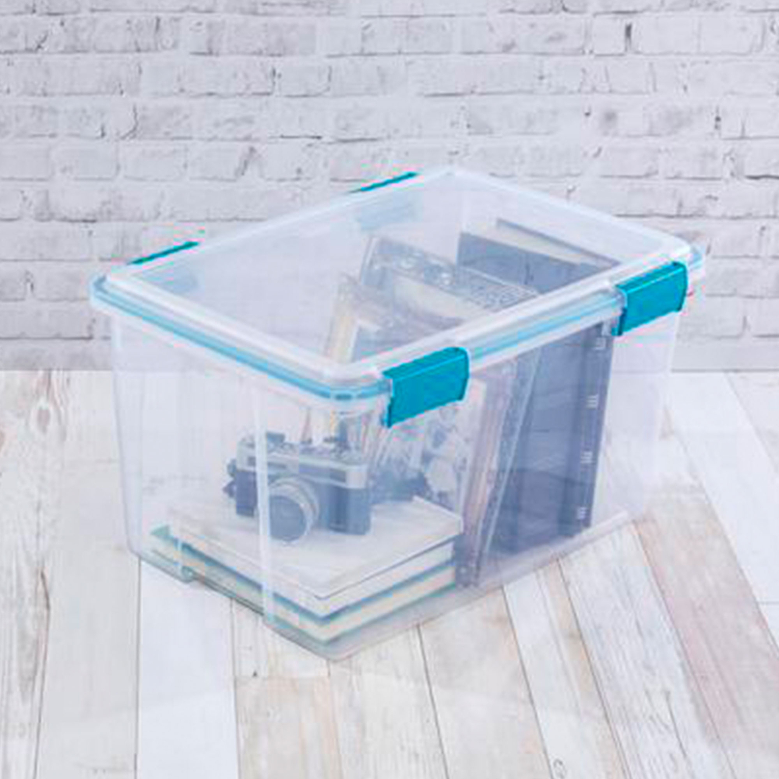 Sterilite 54-Qt Clear Plastic Stackable Storage Bin w/ Gasket Latch Lid, 12 Pack