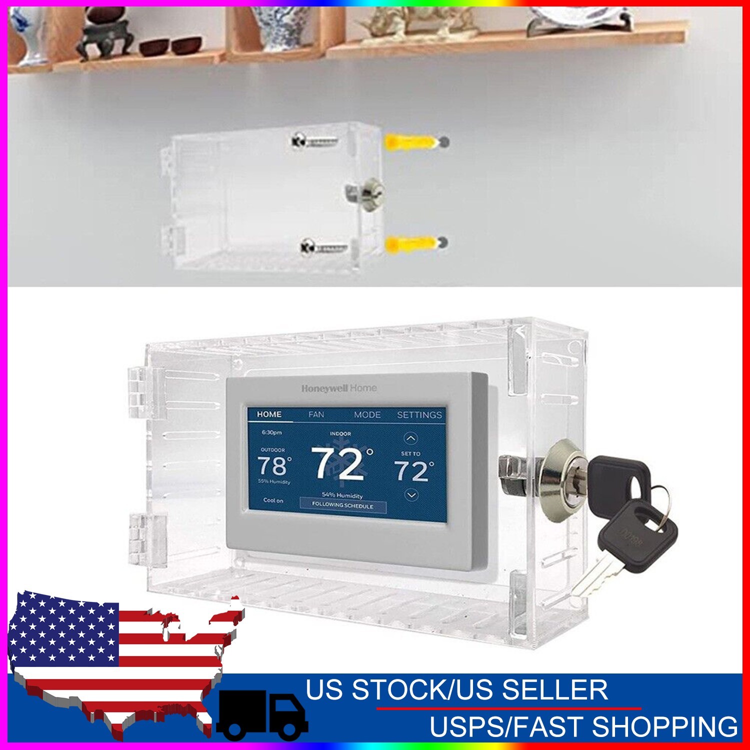 Universal Thermostat Lock Box With Key Transparent Large Thermostat Protector