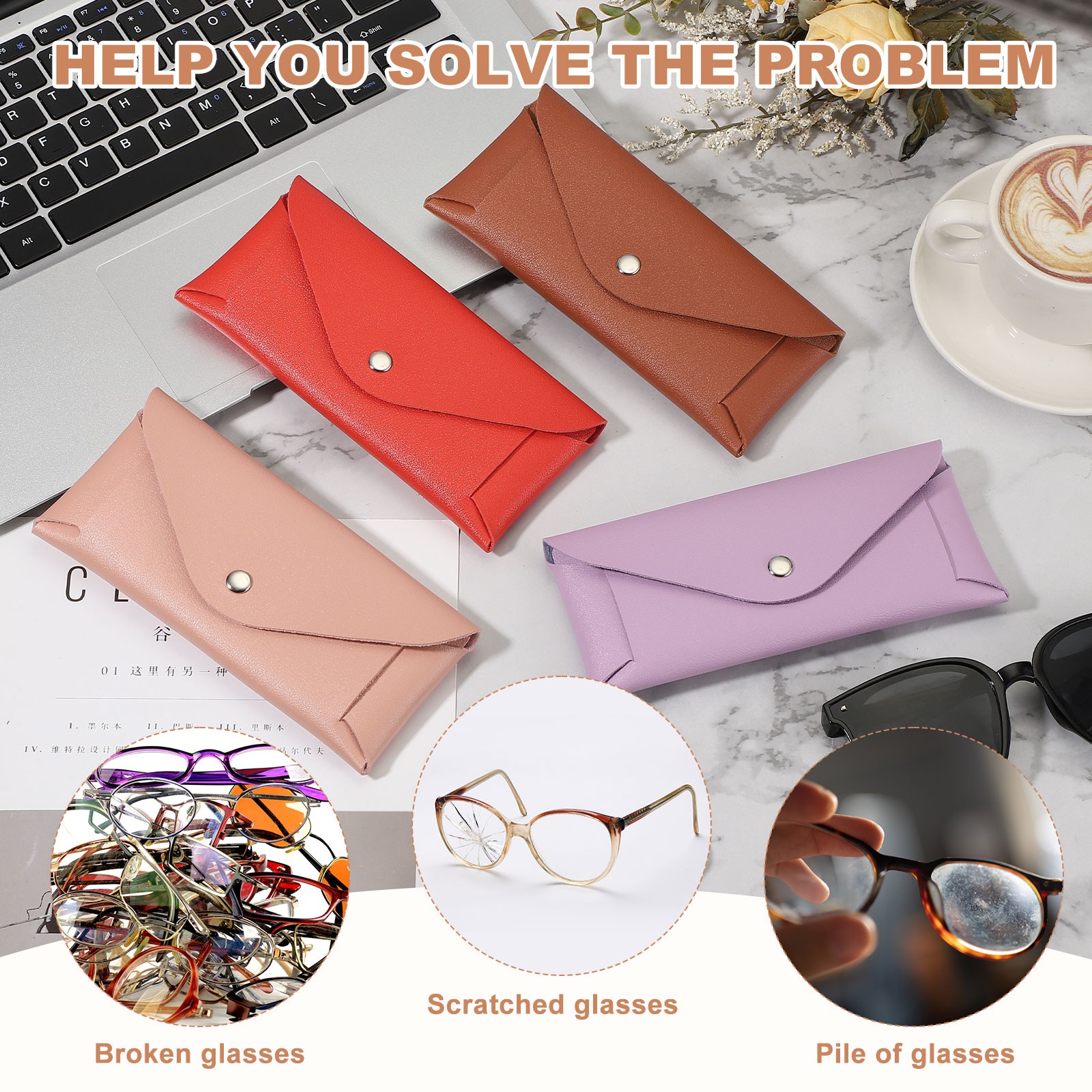Leather Glasses Case Holder with Button and Cleaning Cloth (Grey)]
