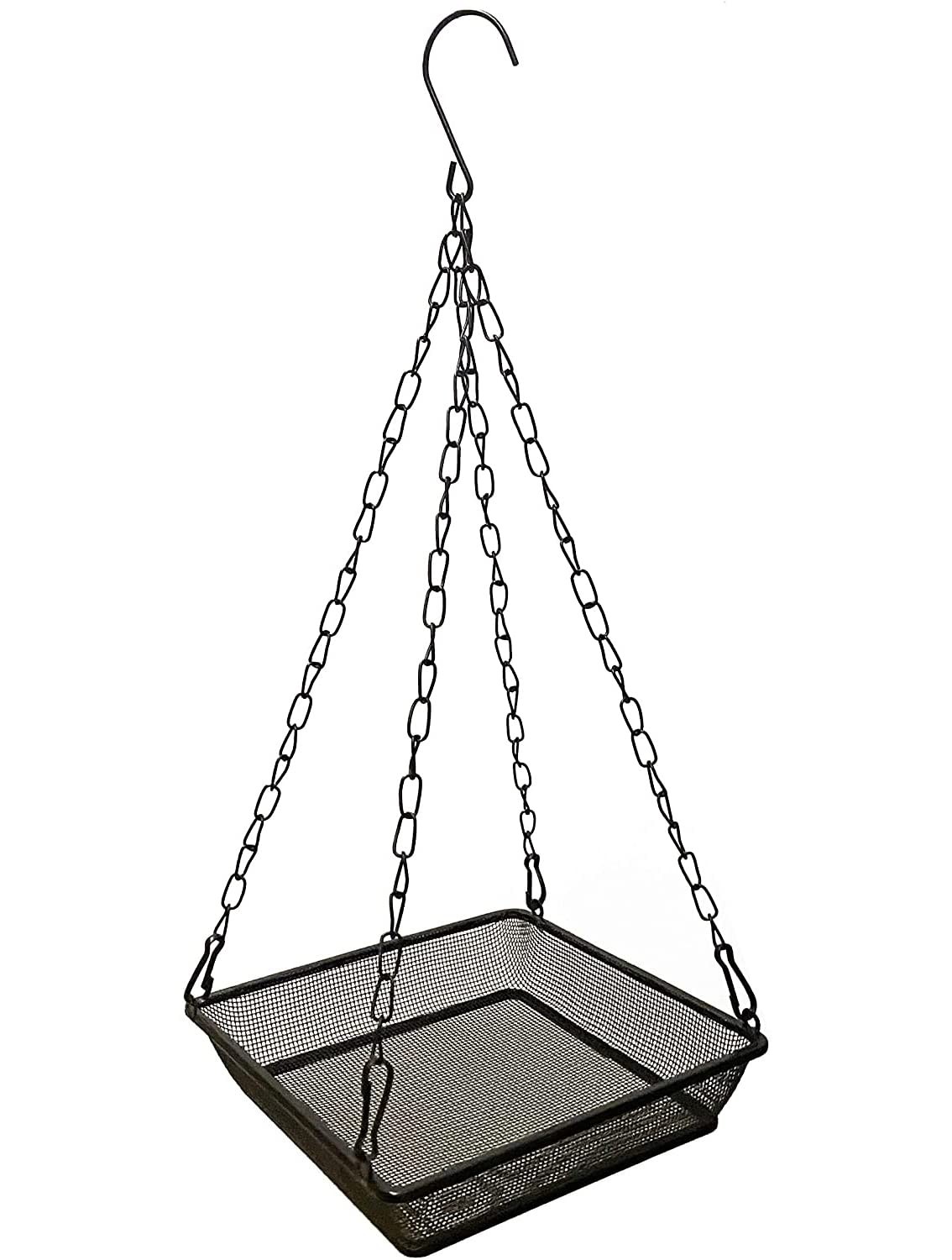 Hanging Bird Feeder Tray Platform Metal Mesh Seed for Feeding Black