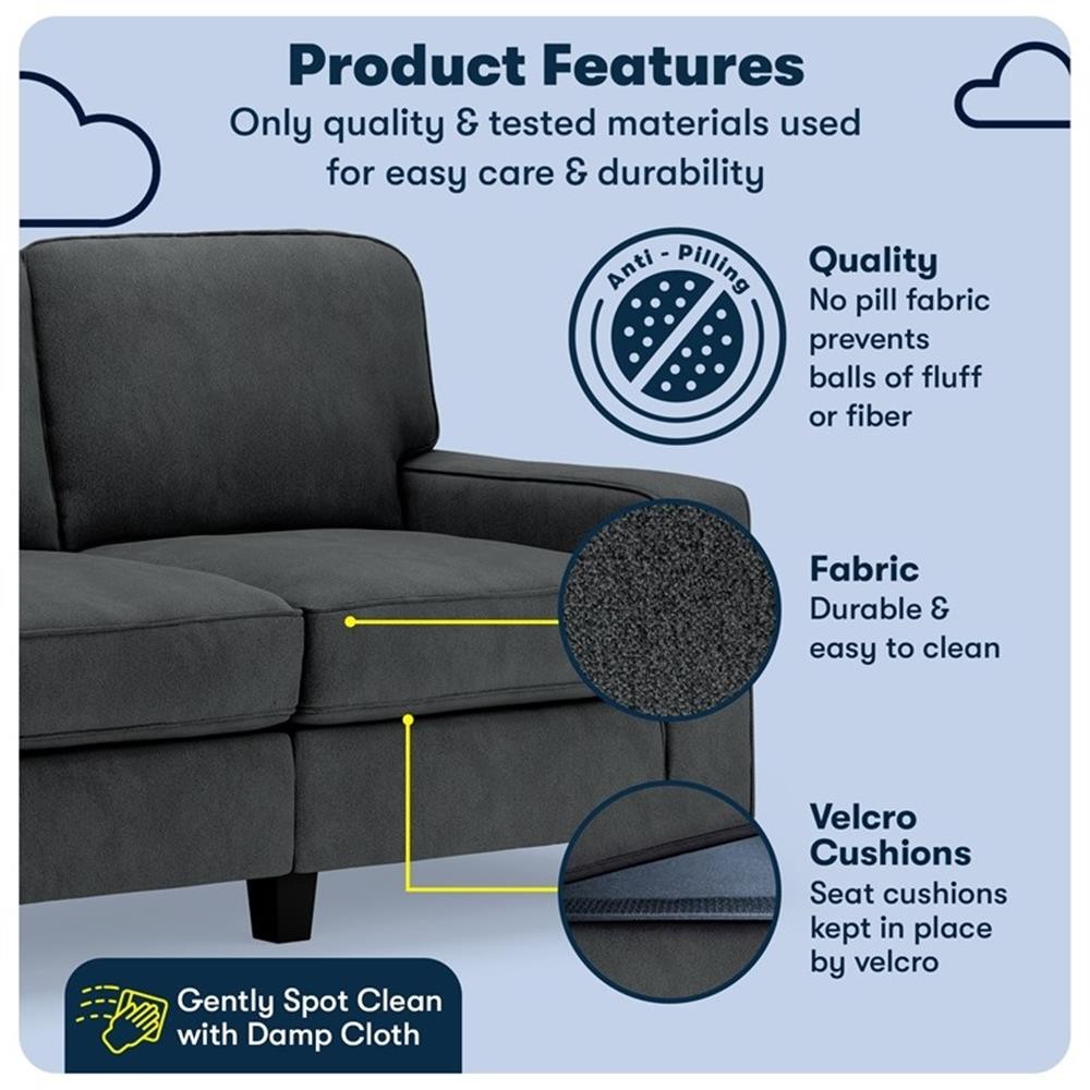 Serta Palisades 61" Track Arm Sofa Loveseat with Removable Covers Charcoal