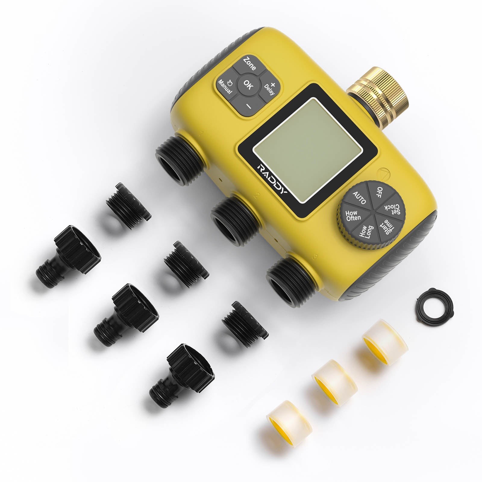 Raddy WS-8 3-Zone Sprinkler Timer: Large LCD, IPX5 Waterproof & Rain Delay