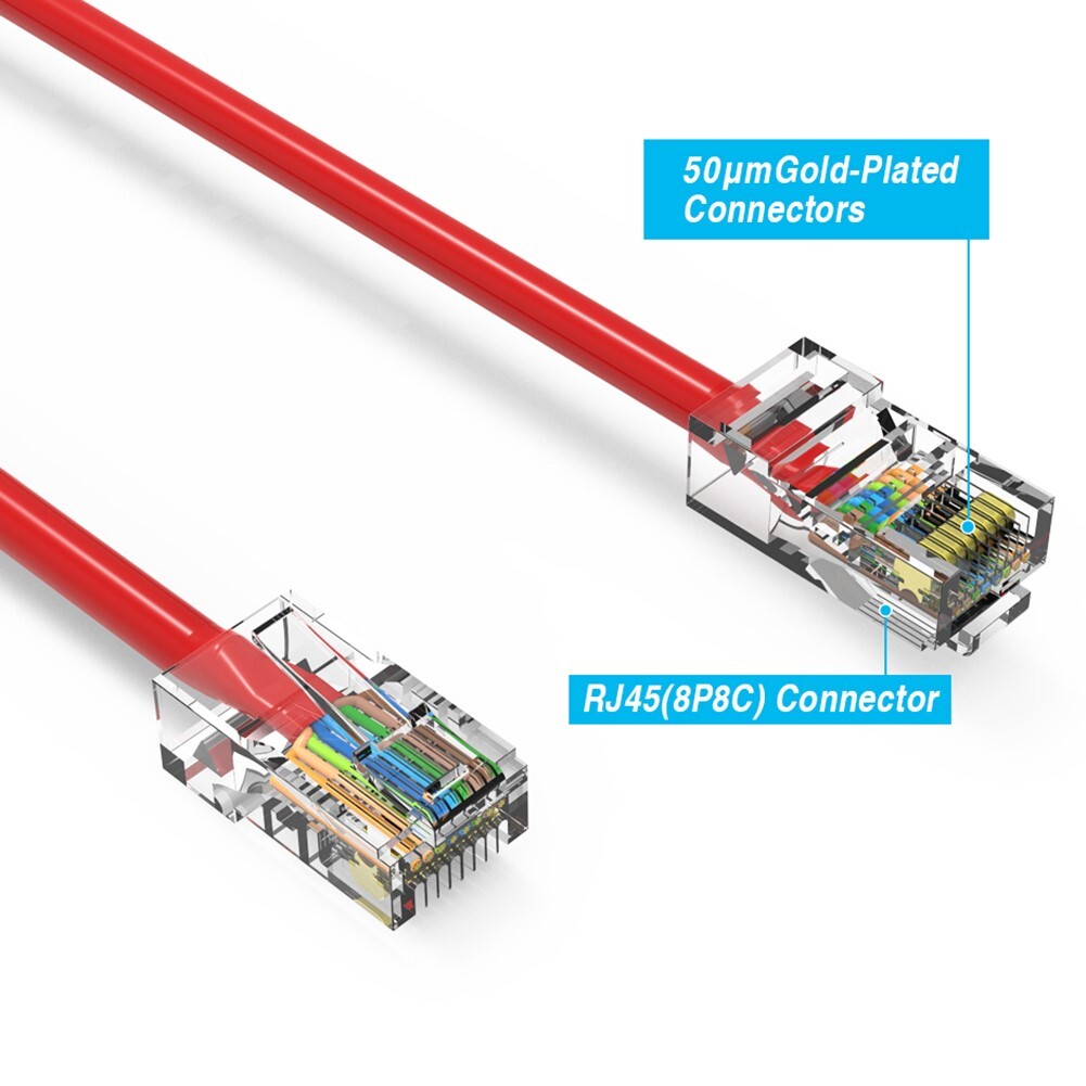 25FT Cat5e RJ45 Ethernet LAN Network UTP Non-Booted Patch Cable Copper Wire Red