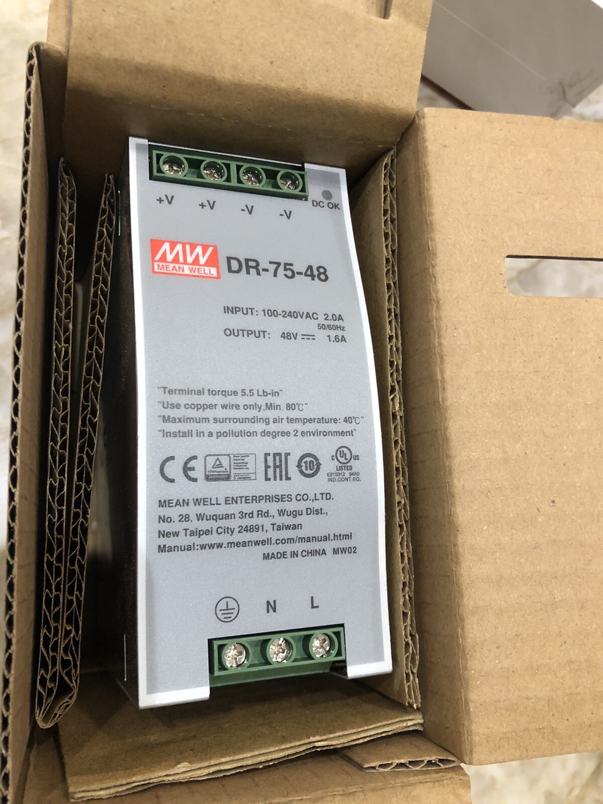 Mean Well DR-75-48 AC/DC Power Supply Single-OUT 48V 1.6A 76.8W, NEW in box
