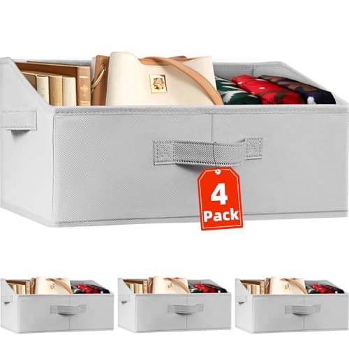 Closet Organizers Bins 4 Pack - Large Collapsible Shelf 4 pack-Large Grey