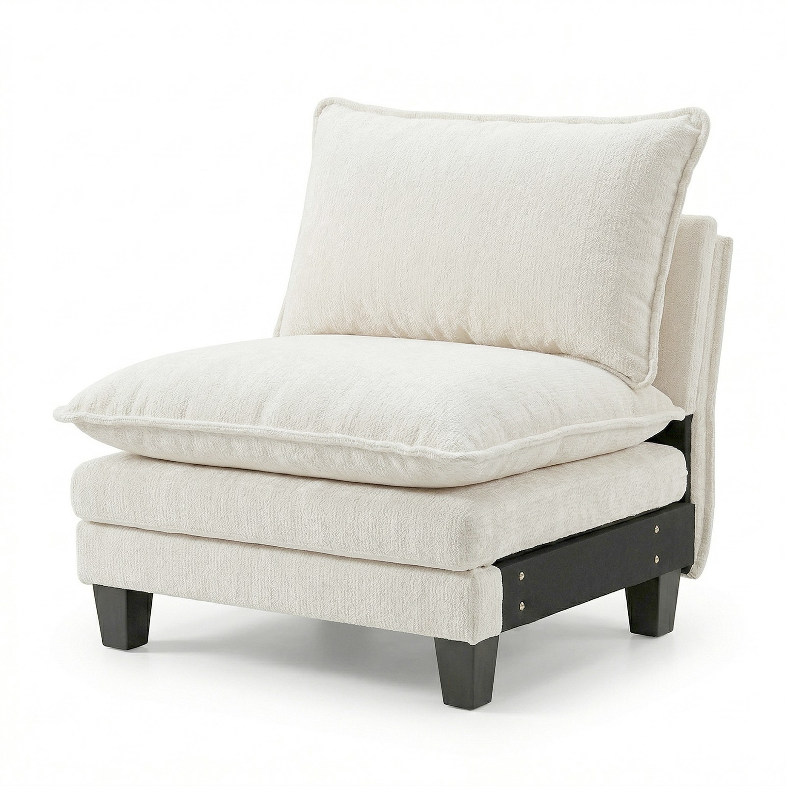 Armless Beige Chenille Accent Chair, Modern Modular Single Sofa Chair, Comfy Ove