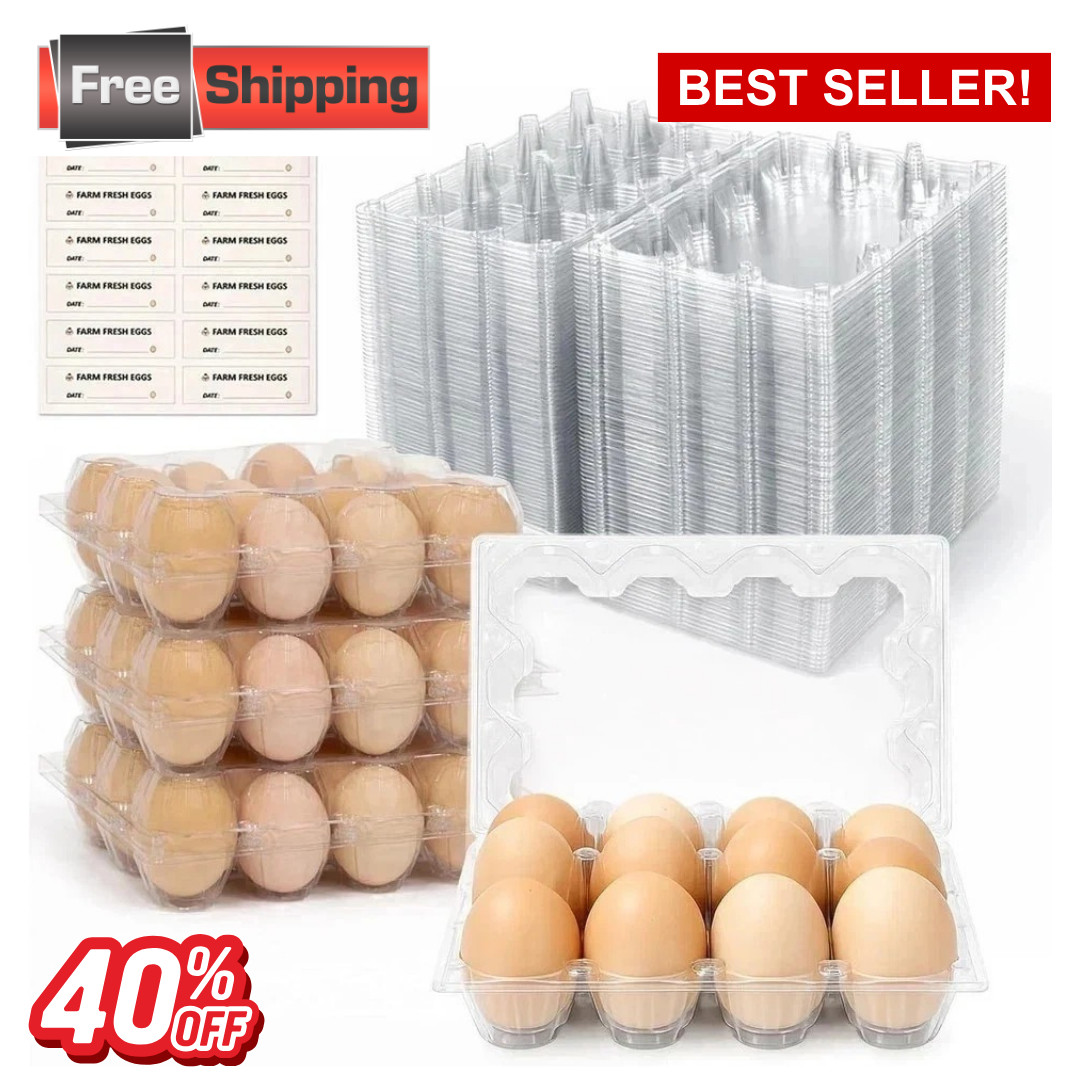 100 Packs Egg Cartons Cheap Bulk Plastic for 12 Eggs Clear Egg Cartons