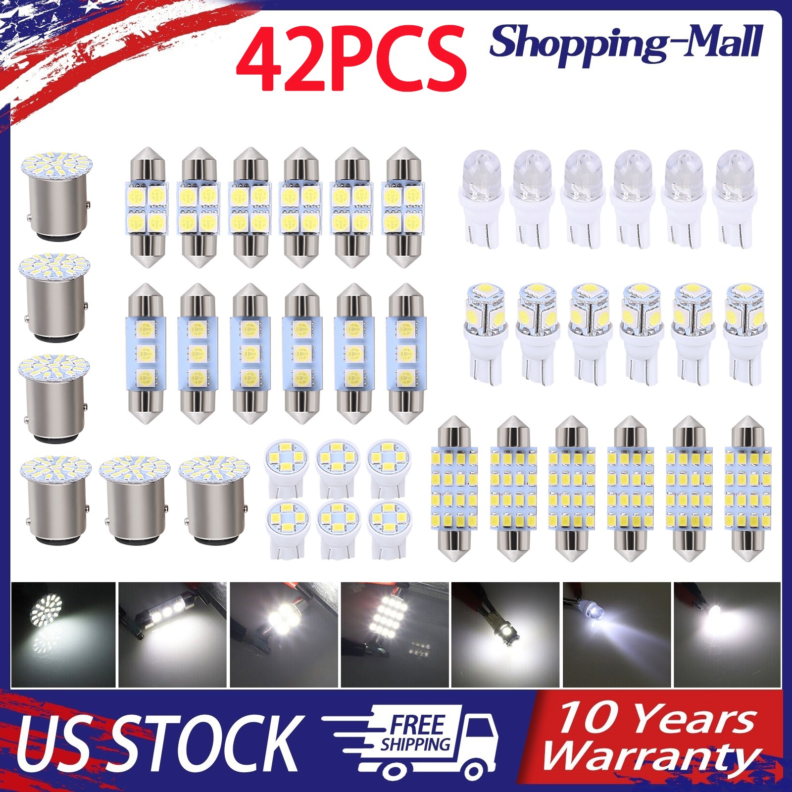 42X LED INTERIOR LIGHTS BULBS KIT CAR TRUNK DOME MAP LICENSE PLATE LAMP 6000K US