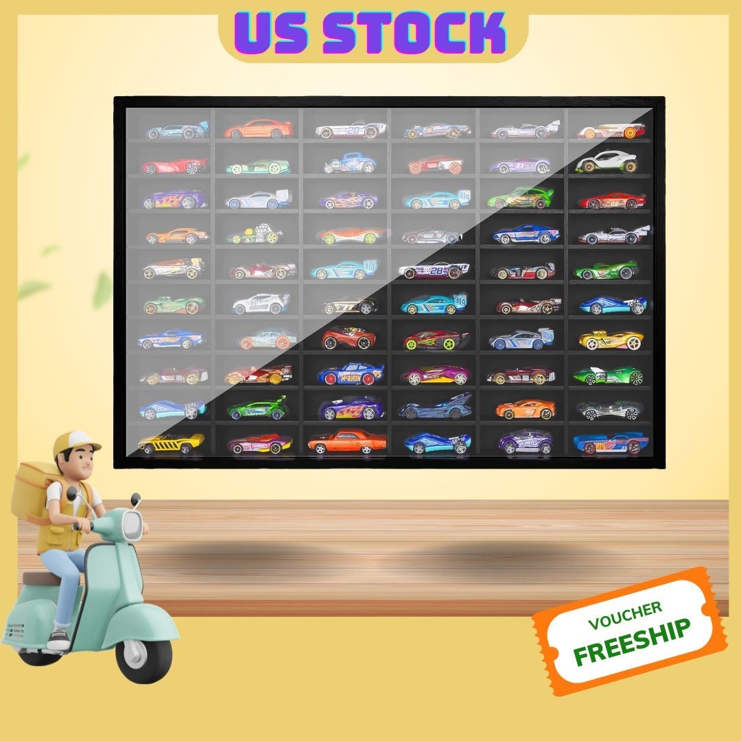 Wooden Wall Mount Display Case for Hot Wheels with Dust Resistant Acrylic Door ,
