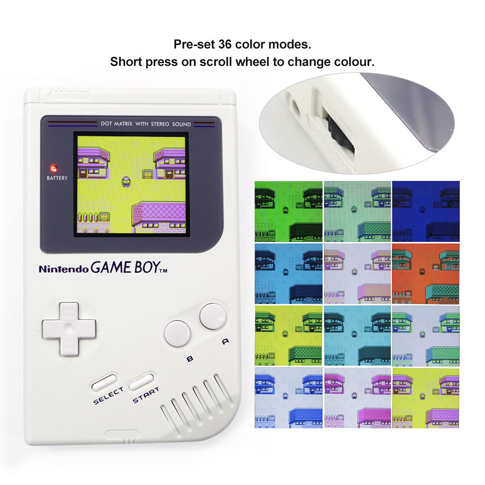 36 Colors Game Boy DMG V5 Pro IPS LCD Backlight Kit w/OSD FRM Menu+Pre-cut Shell