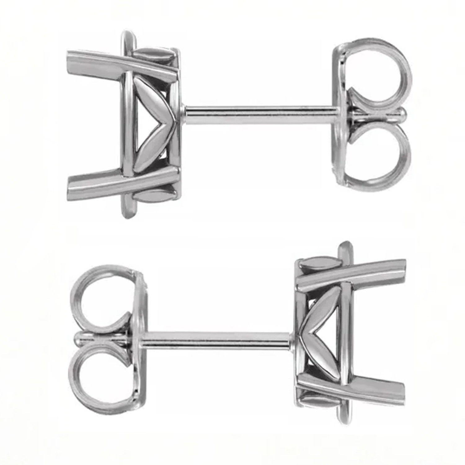 14K White Gold Earring Mountings Marquise Cut 4 Prong Floral Friction Back- Pair