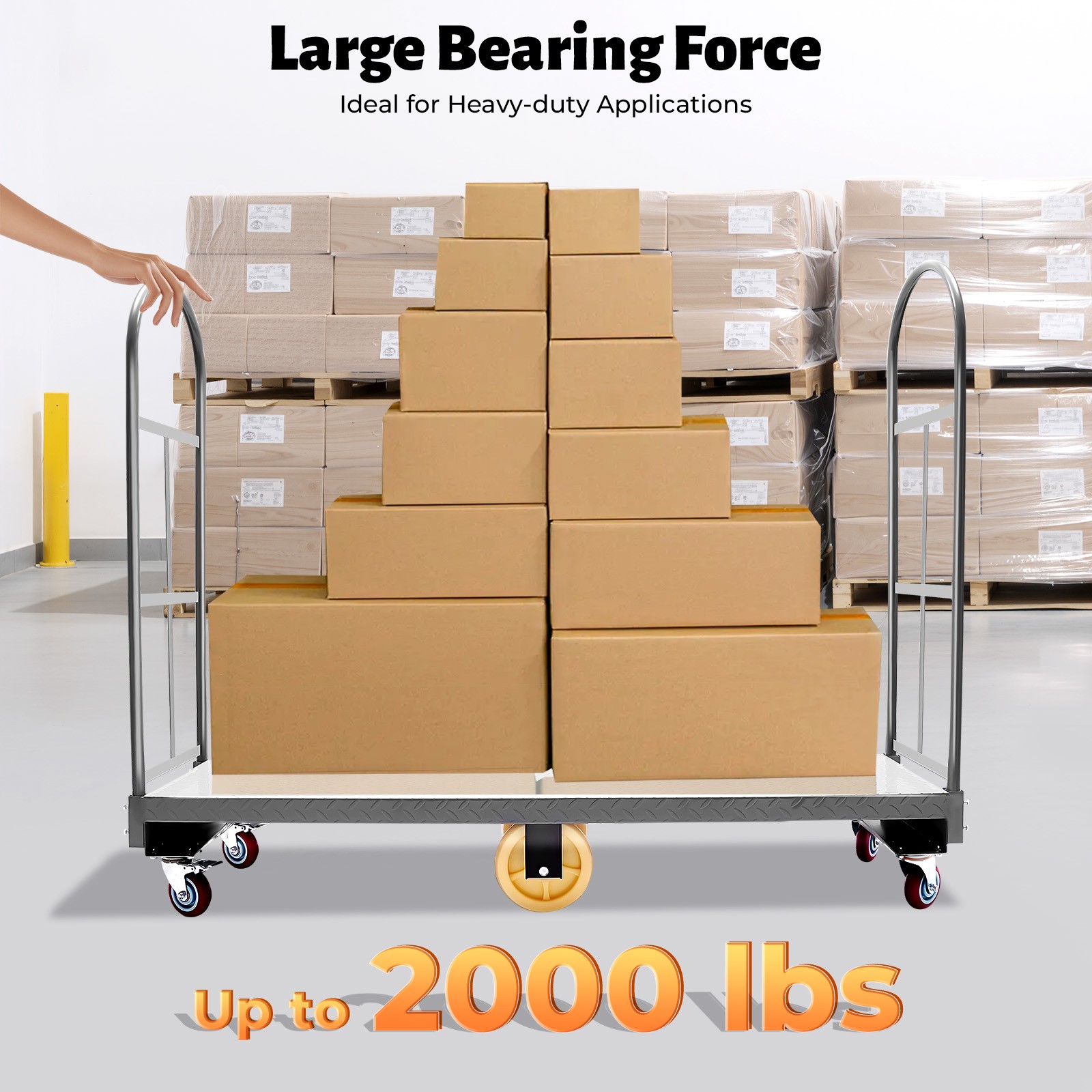 2000lbs Steel Dolly U-Boat Utility Material Cart Platform Hand Truck Heavy Duty