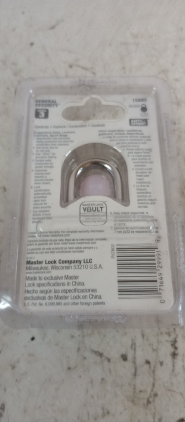 MASTER 1588D LARGE MAGNIFIED NUMBER COMBINATION LOCKER PADLOCK SILVER