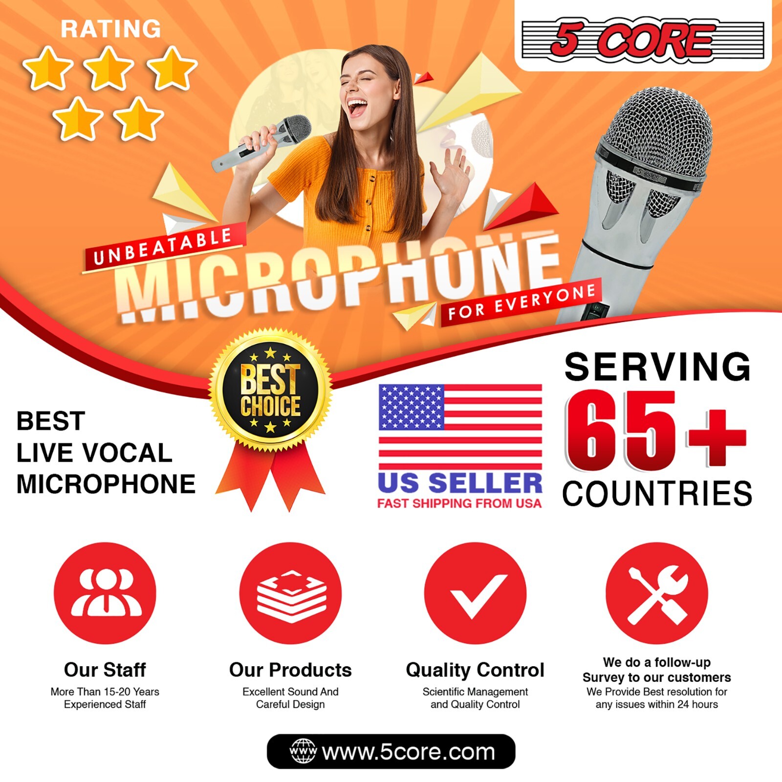 5Core Premium Vocal Dynamic Cardioid Handheld Microphone Unidirectional Mic