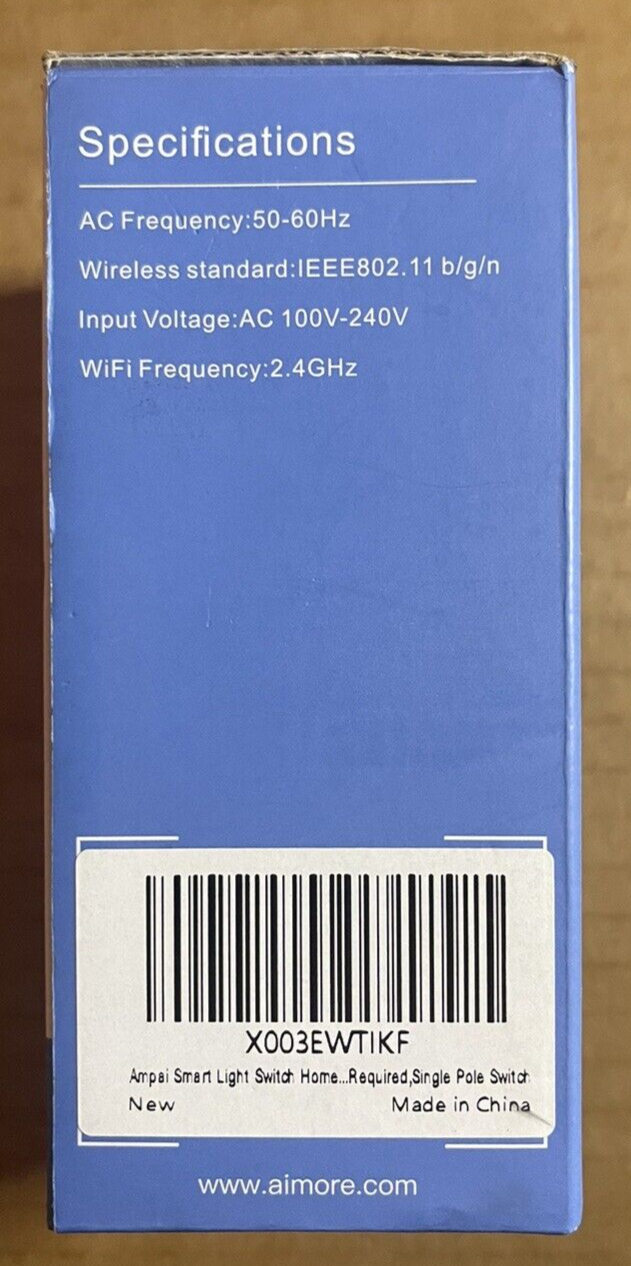 Ampai Smart Light Switch - Single Pole, Neutral Wire Required - 2.4Ghz Wi-Fi