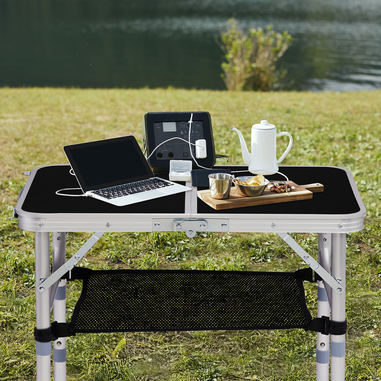 Small Aluminum Foldable Lightweight Patio Side Table with Carry Handle