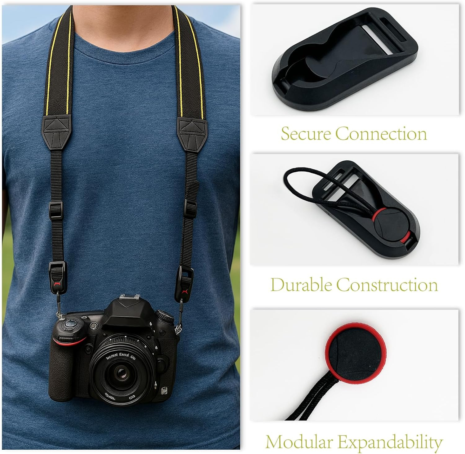 4-Pack Camera Strap Connectors for Quick Release Buckle System - Black