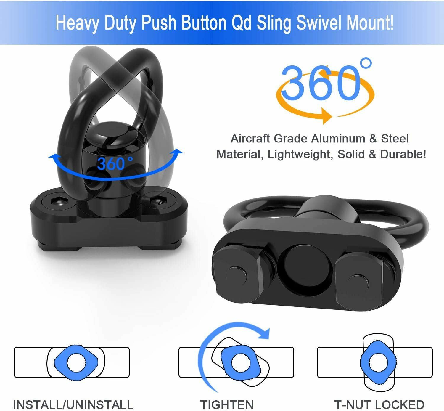 2 Point Sling Adjustable Strap + 2Pcs M-Lok Mlock QD Sling Swivels Quick Mounts