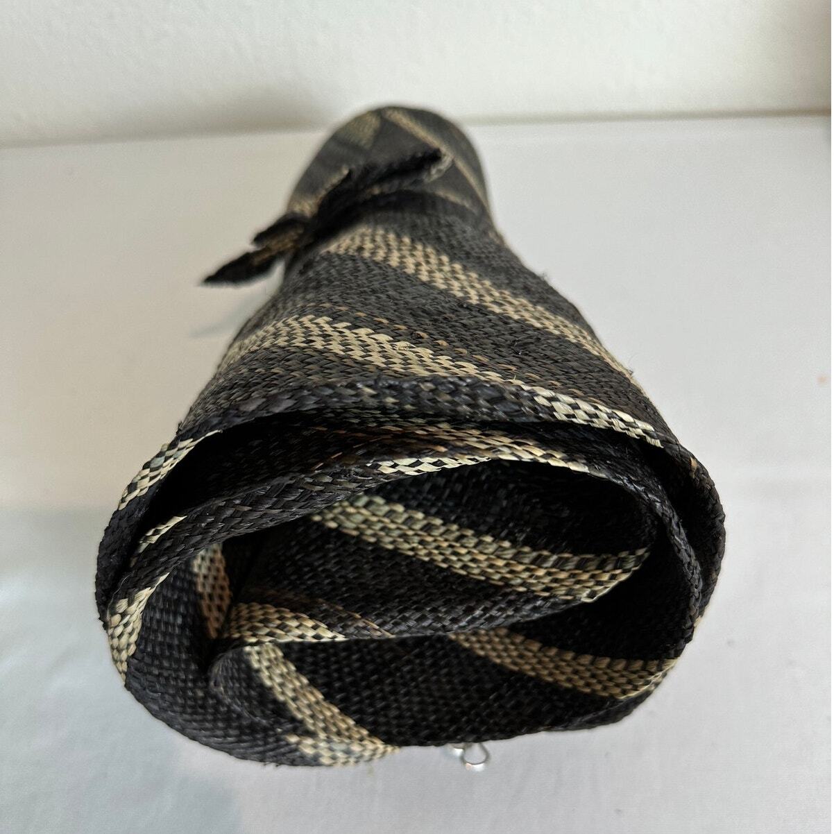 Madagascar Premium 100% Raffia 7" Wide Brim Hat Foldable Packable Black/Taupe