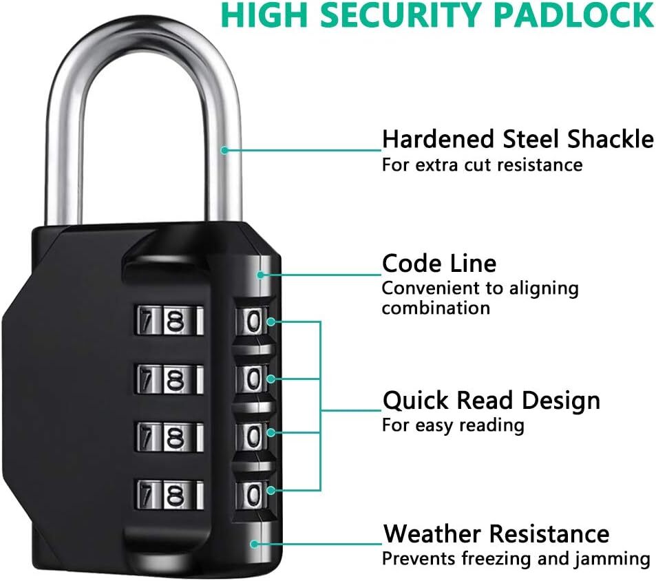 2 Pack 4-Digit Combination Padlock – Waterproof Heavy Duty Lock for Gym & Gate