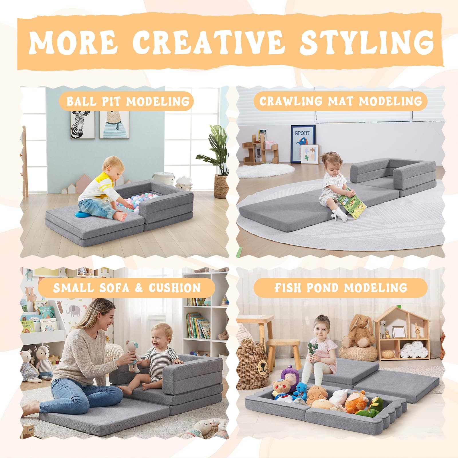 Foldable Toddler Couch, 3-in-1 Toddler Chair & Lounger with Waterproof Carry ...