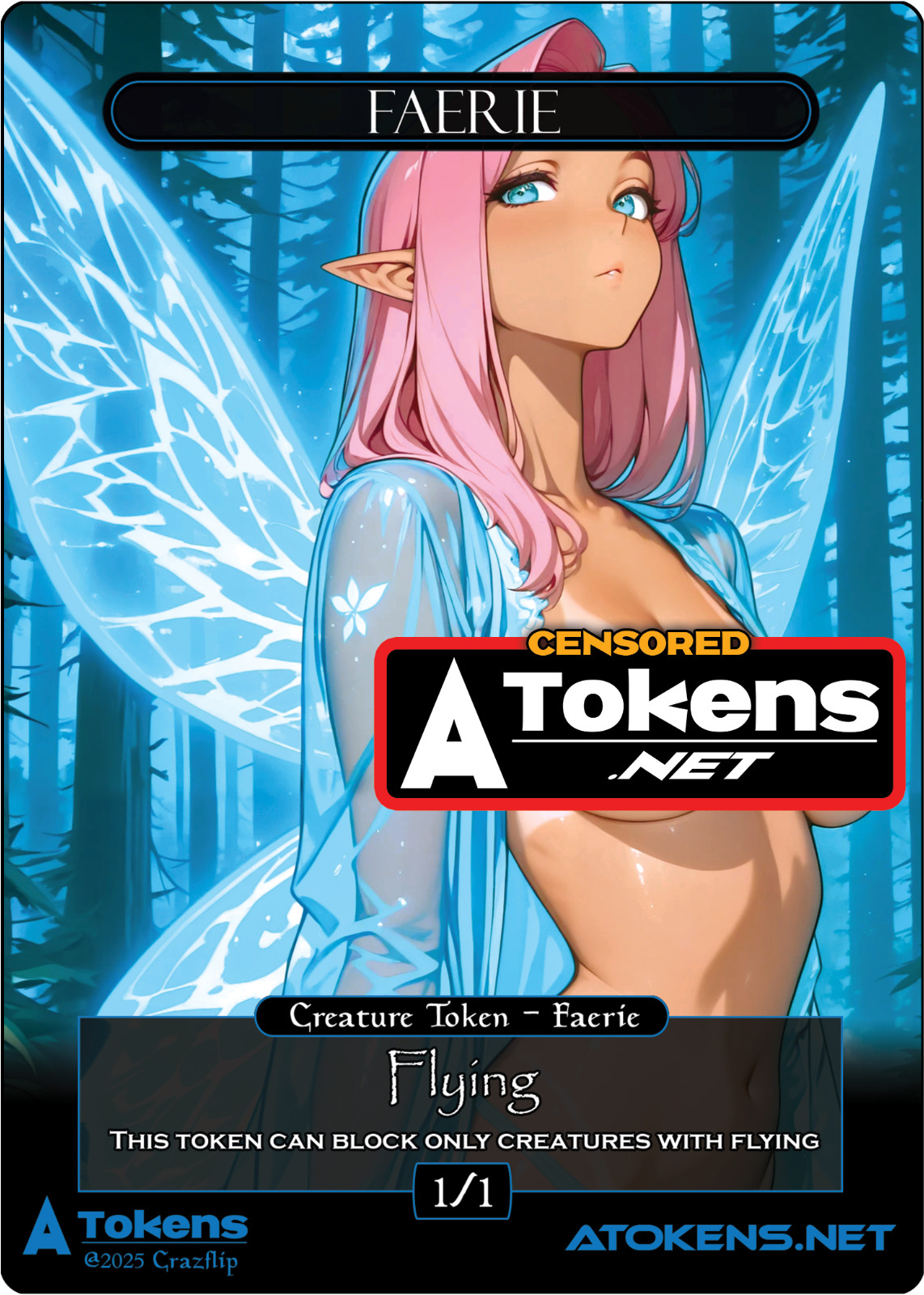 MTG Faerie Token 1/1  Flying (Can't Block) Blue Faerie For MTG *Censored