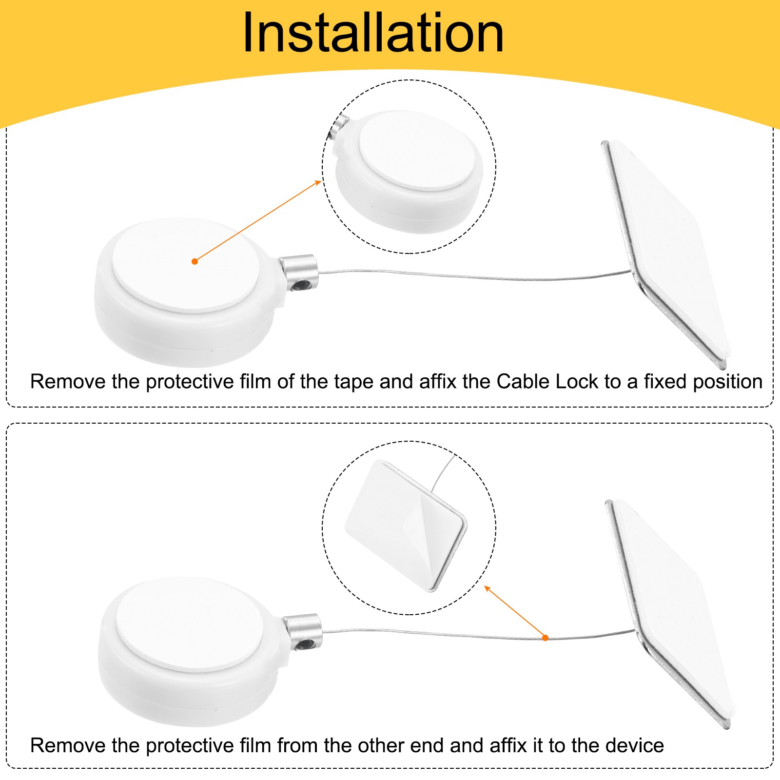 1.8ft Retractable Cable Security Lock with Square Patch Wrench, White, 2 Pack