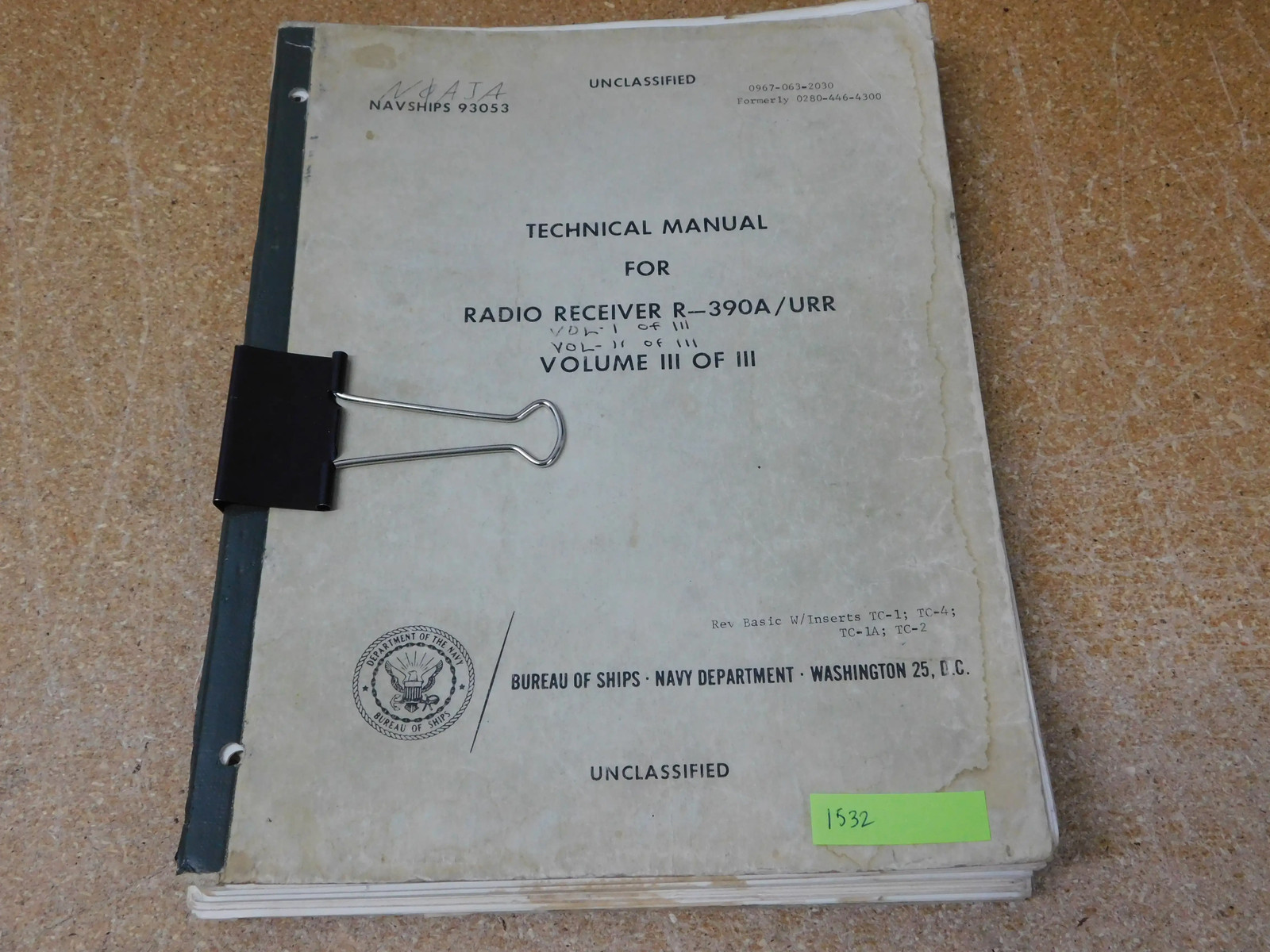 R-390A URR Volume III of III Technical Manual 3 for Radio Receiver (original)