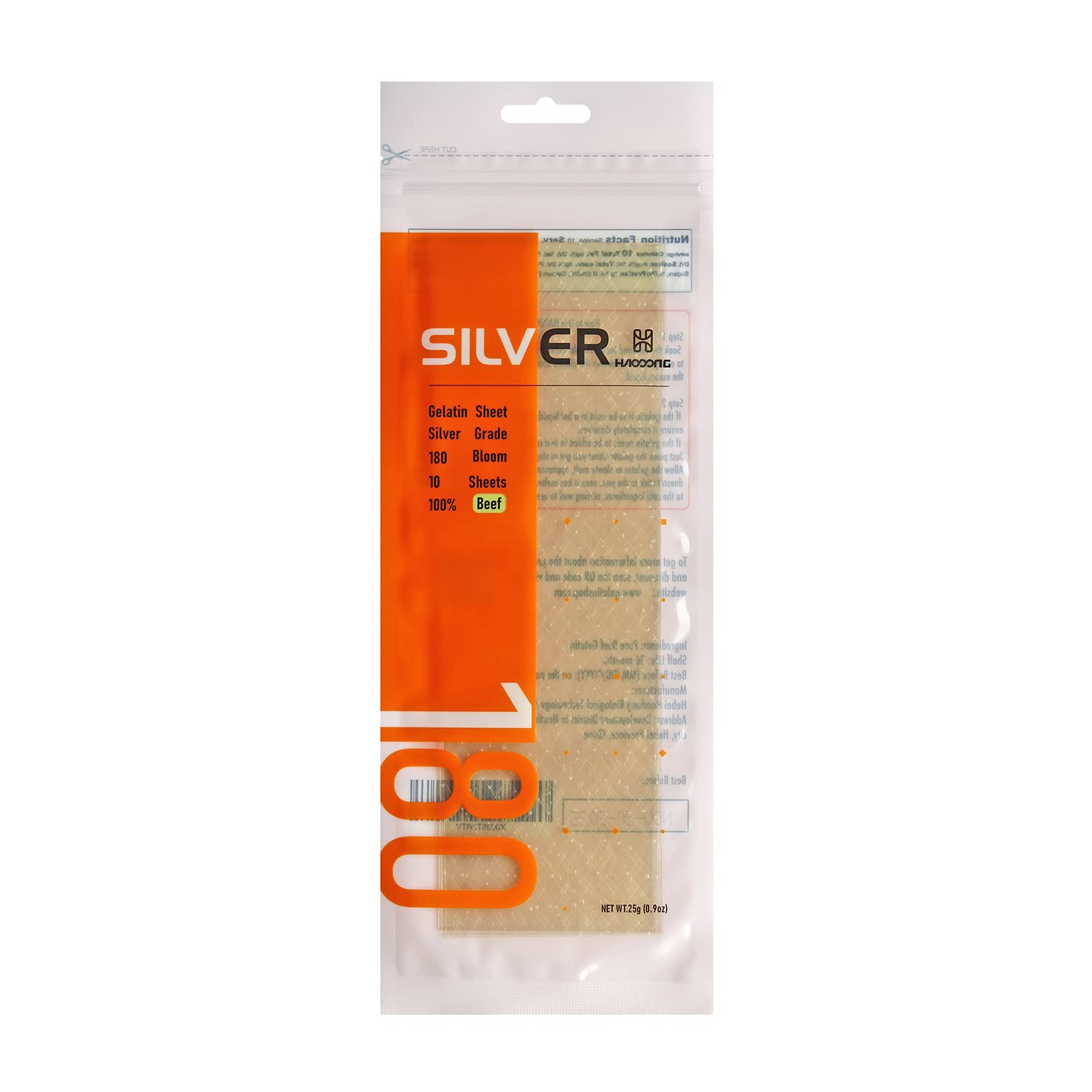 Silver Gelatin Sheets - 180 Bloom Beef Leaf Gelatin for Baking and Cooking, Dess