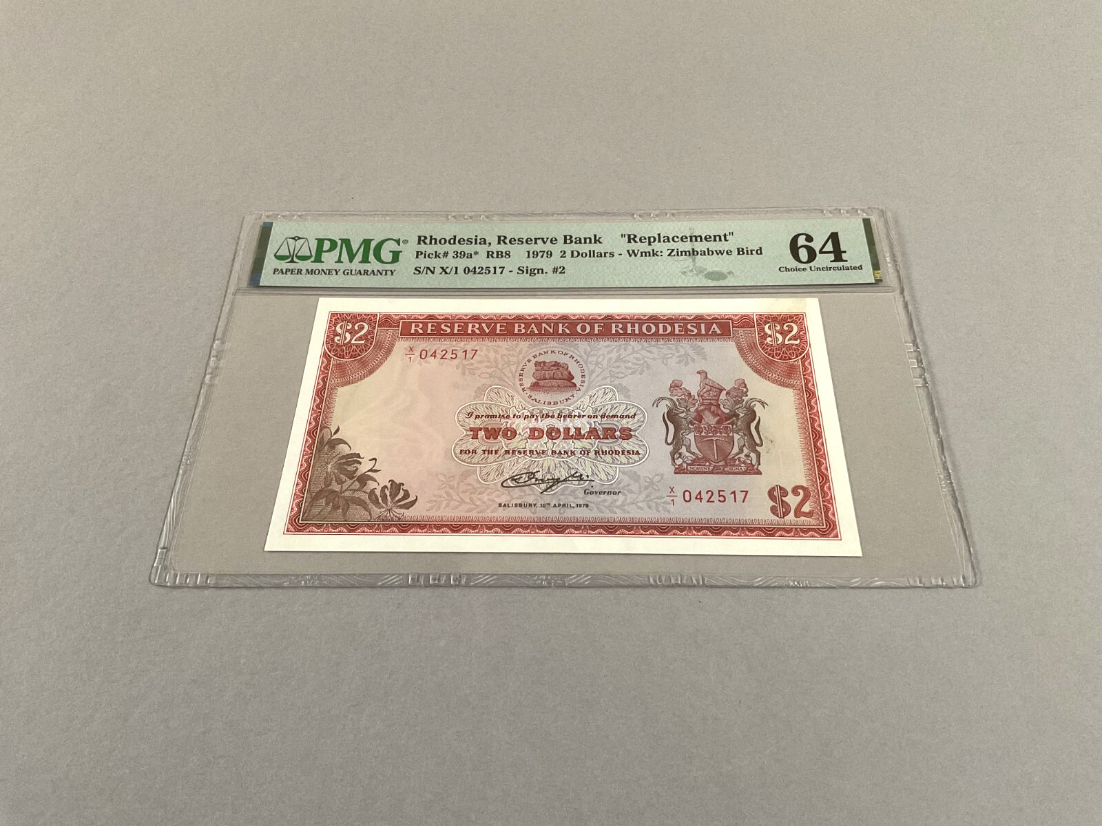 Rhodesia 2 Dollars P-39a* 'Replacement' 1979  PMG 64