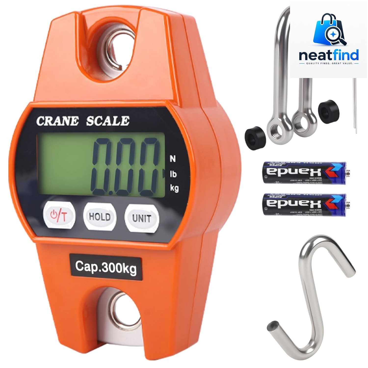 660lb/300kg Digital Crane Scale - Compact LCD Handheld Hanging Scale for Gara...