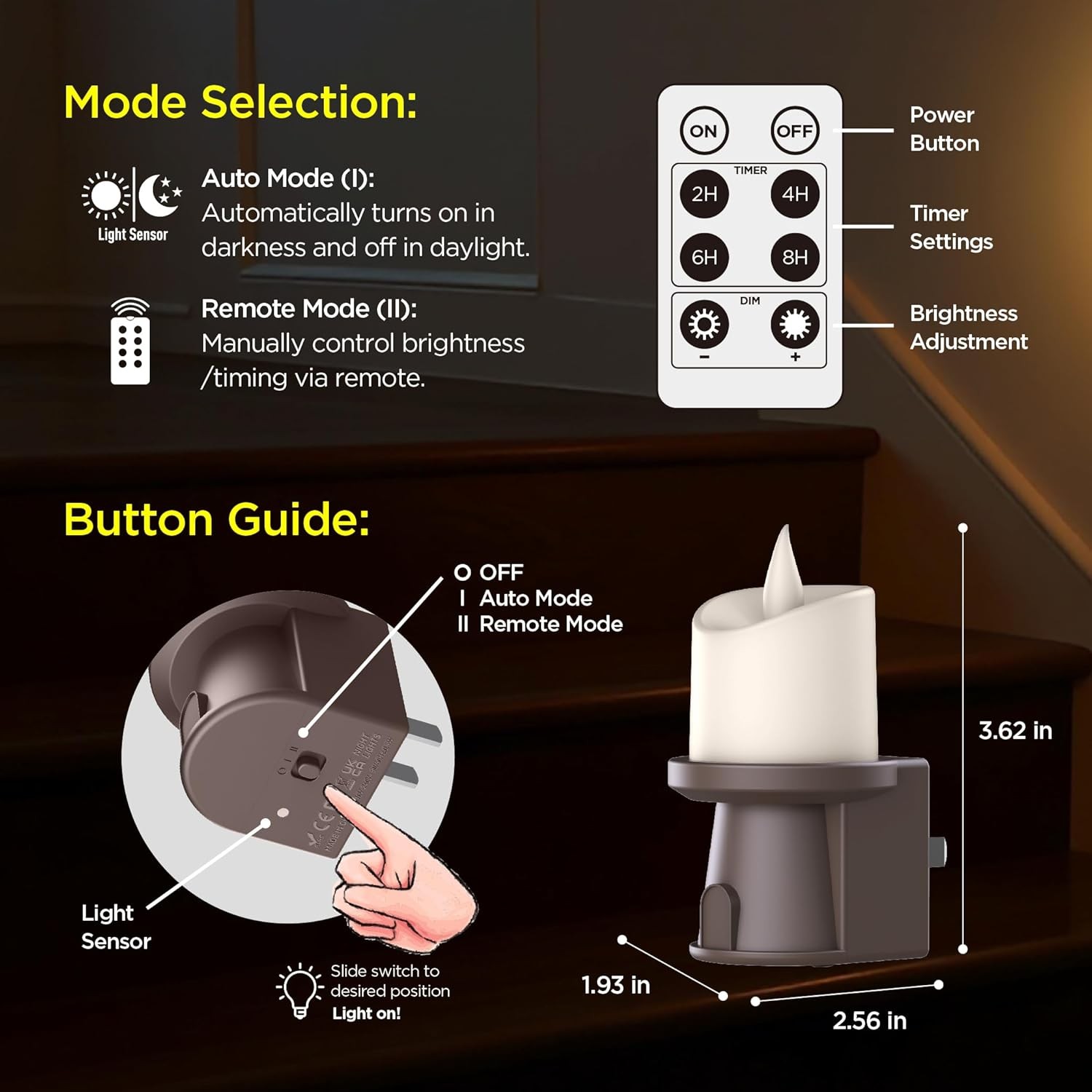 2-in-1 Plug in Night Light (2 Pack) - Dusk to Dawn Sensor OR Remote Control