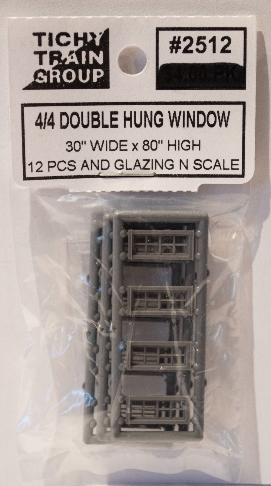 Tichy Train Group N #2512 Windows - Double Hung pkg(12) -- 30 x 80" (Fits .21 x