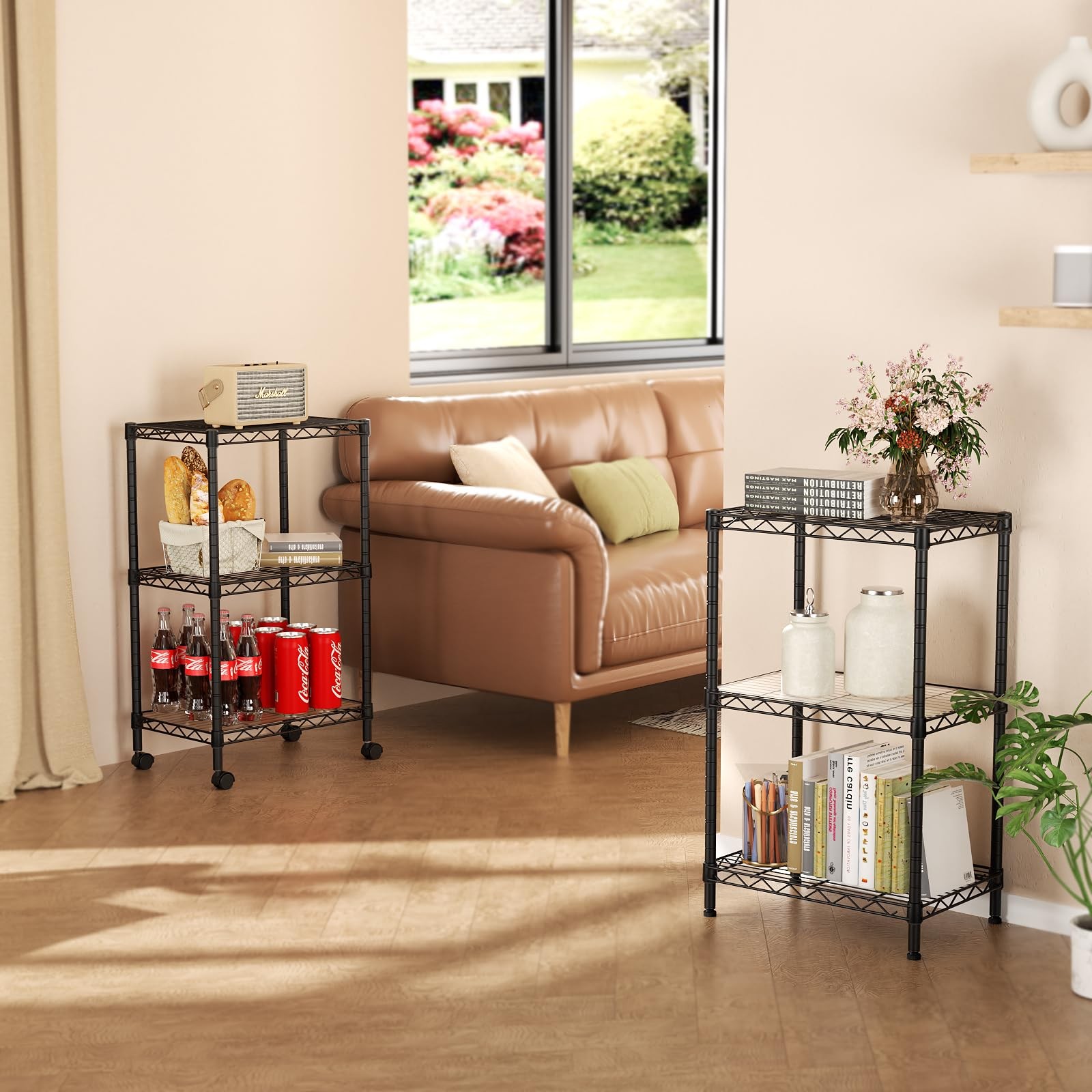 3 Tier Wire Shelving Unit with Wheels Adjustable Metal Storage Rack Black