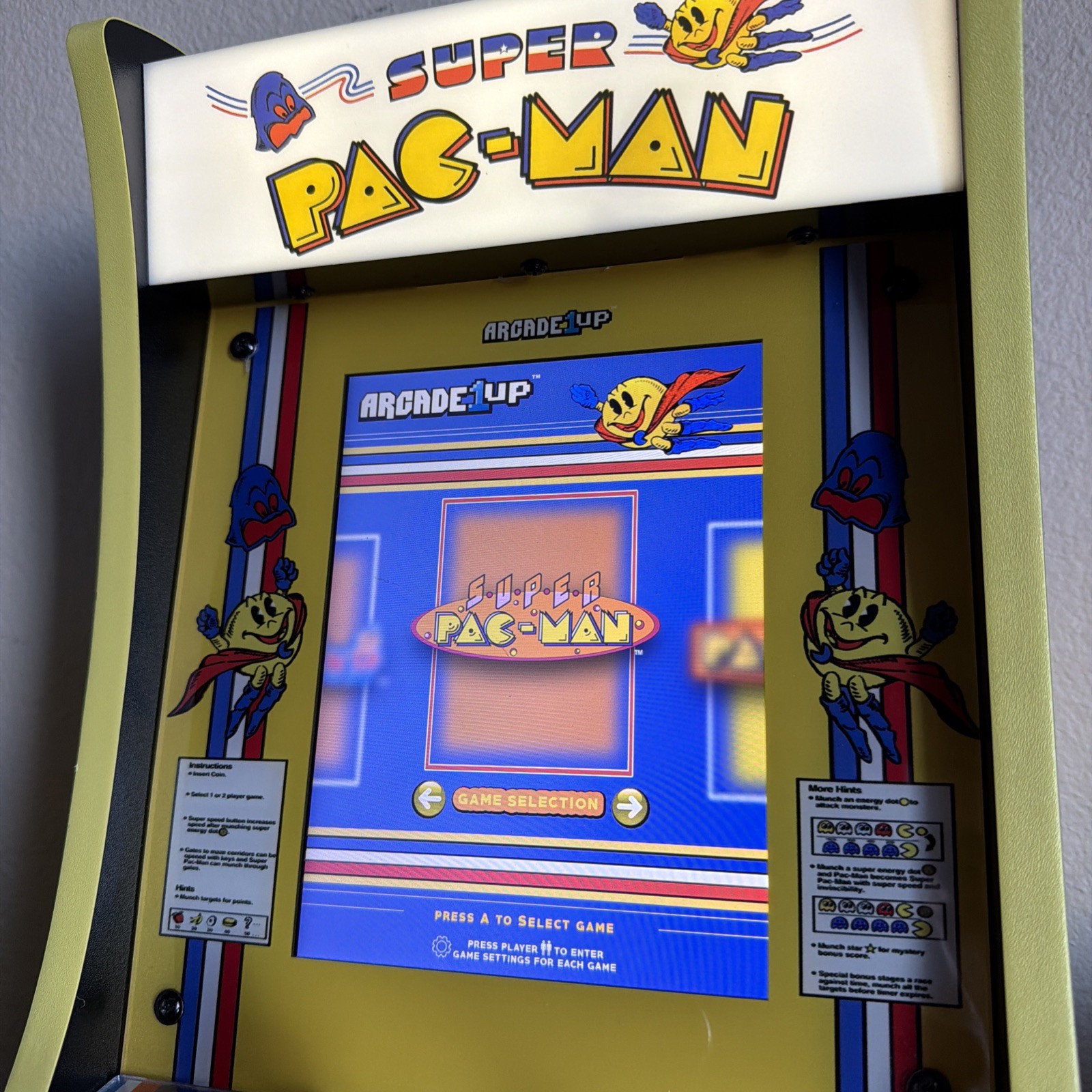 Arcade1Up Super Pac-Man Counter Top Arcade Machine 4 Games; Clean And Working