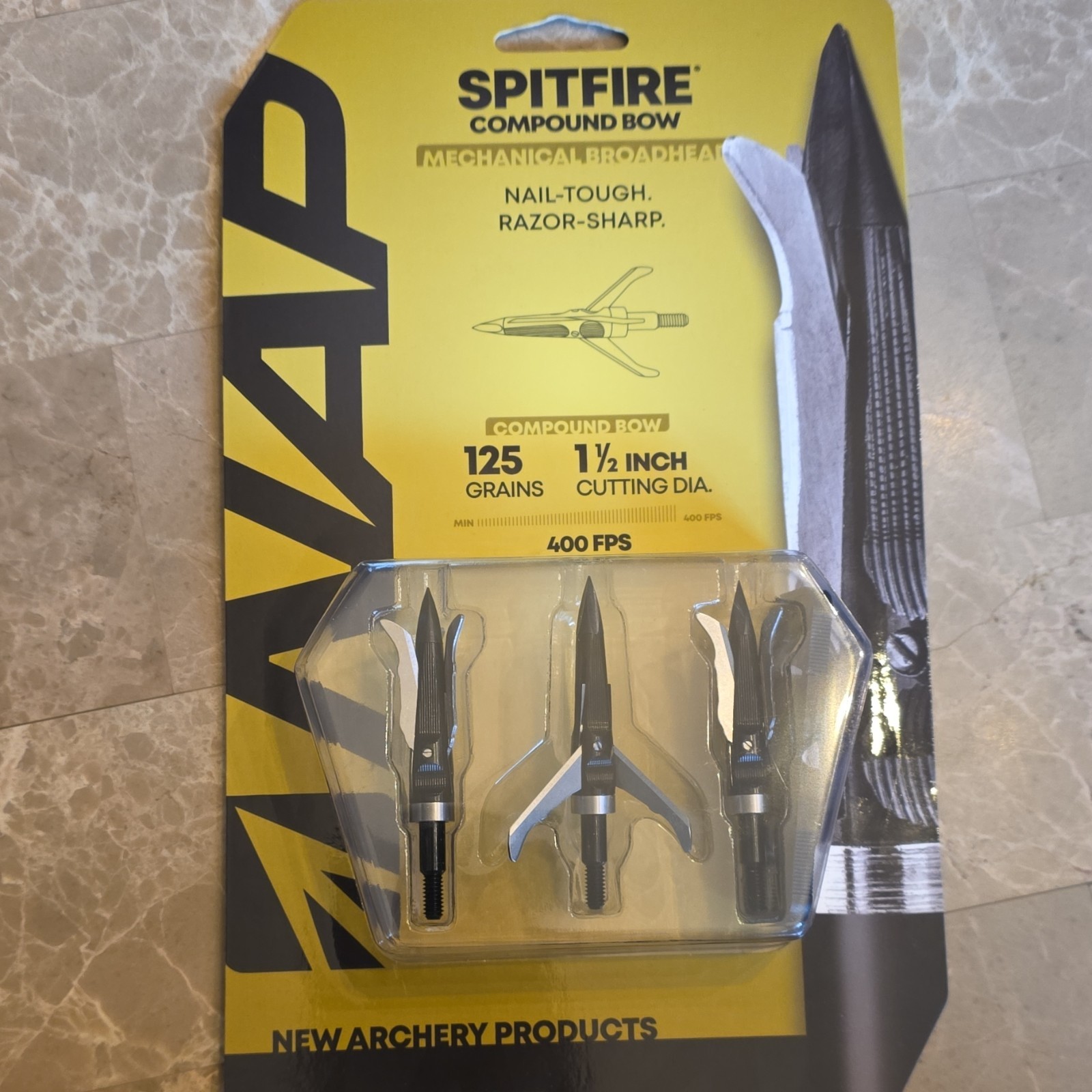 NAP Spitfire Compound Bow Broadhead 125 Grain 1.5" Cutting Dia Black Silver