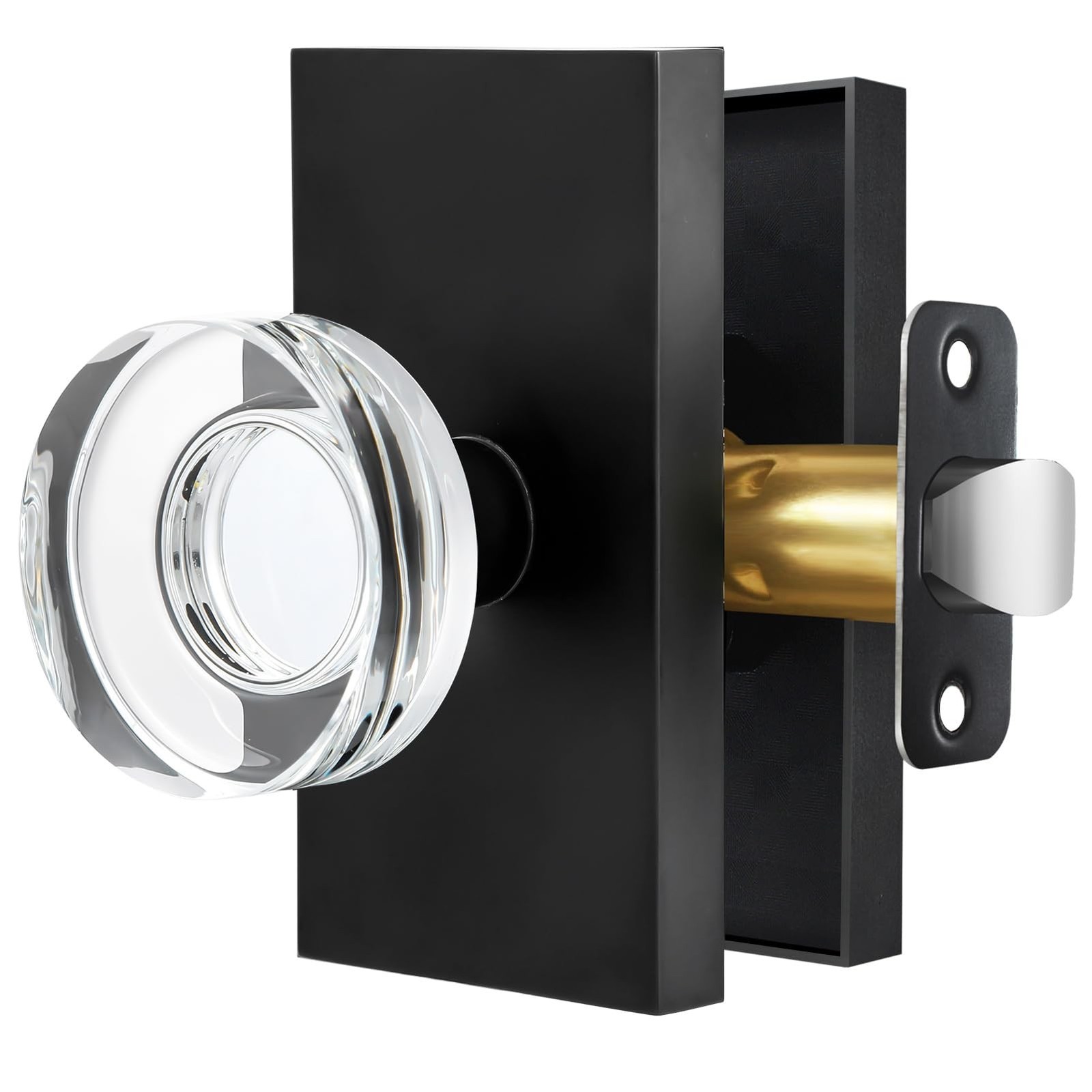 Crystal Glass Passage Door Knob - Matte Black Interior Door Handle for Hall C...