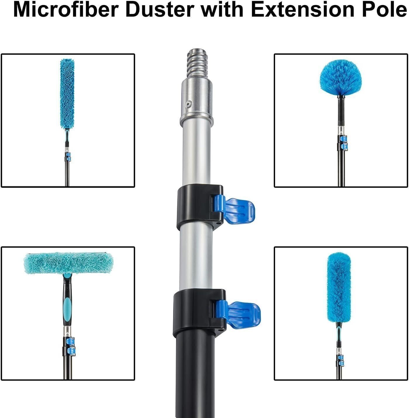 20 Foot High Ceiling Fan Duster W/ 5-12 Extension Pole Extendable Reusable Blue