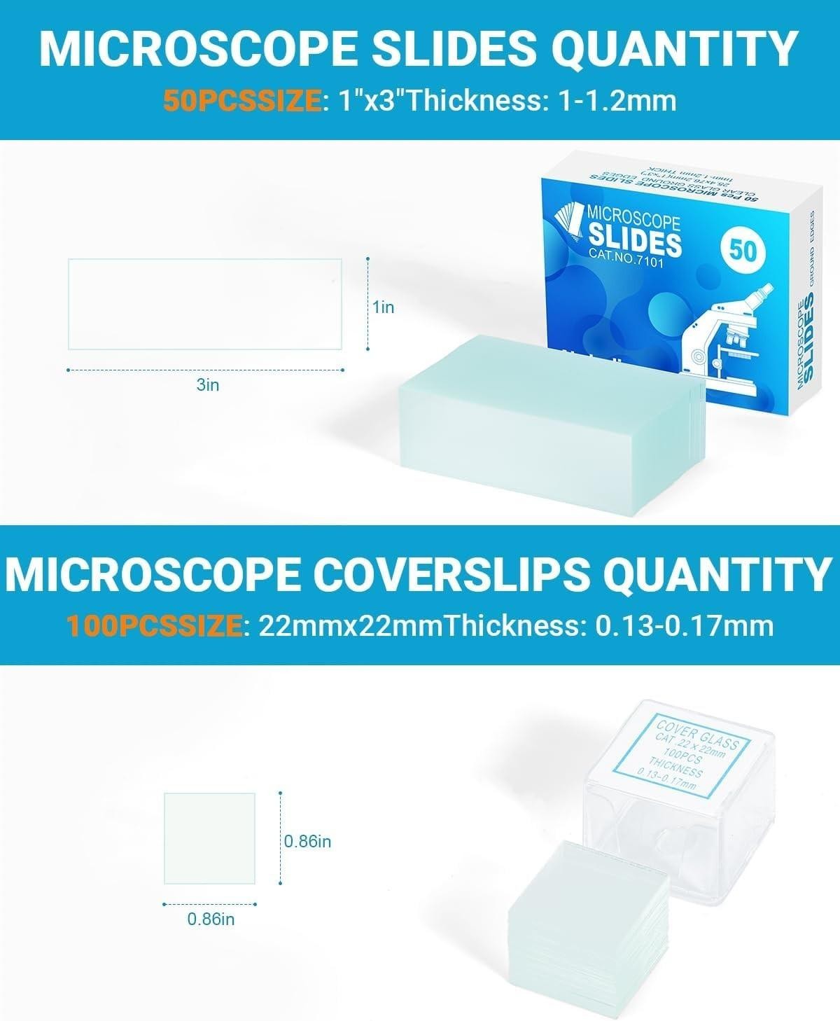Microscope Slides and Covers Kit – 50 Blank Pre-cleaned Glass Slides for Microsc