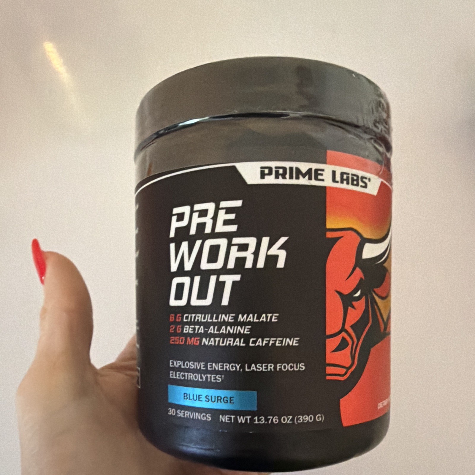 Prime Labs Pre-Workout Powder Blue Surge 30 Servings 13.76oz Non-GMO Exp 04/28