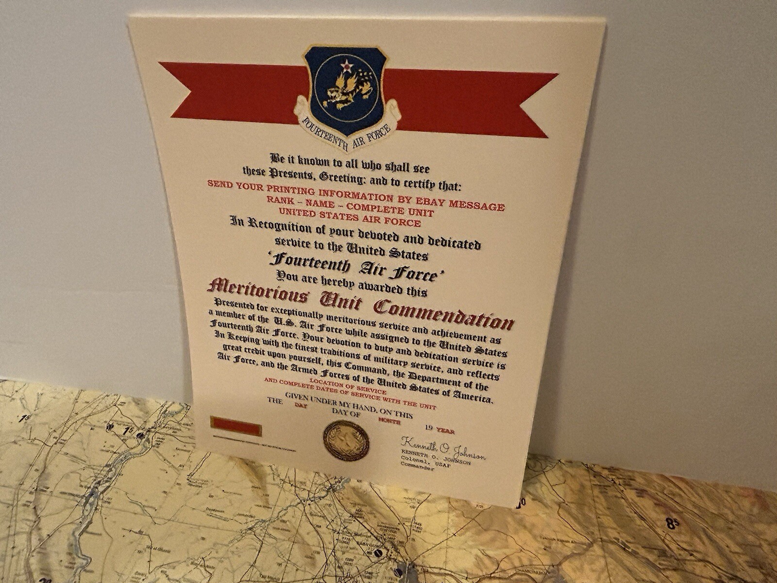 U.S. AIR FORCE / 14TH AIR FORCE - MERITORIOUS UNIT COMMENDATION CERTIFICATE