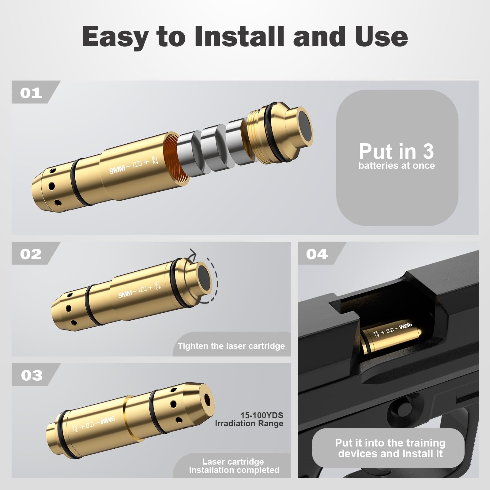 9mm Laser Training Cartridge Dry Fire Target Suitable for 55Mm, White