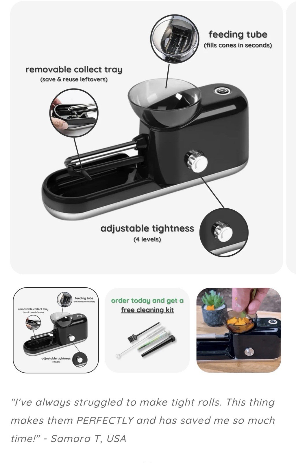 Electric Tobacco Roller Machine Adjustable Tightness Removable Tray Cleaning Kit