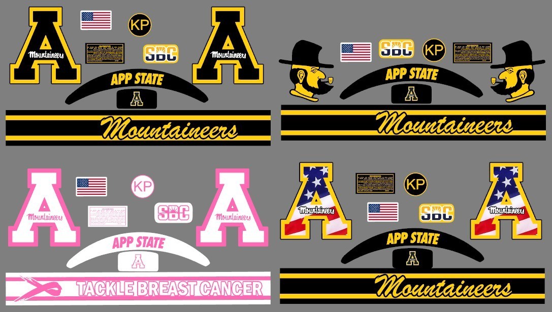 Full Size App State Mountaineers Helmet Decals 4 designs to choose from