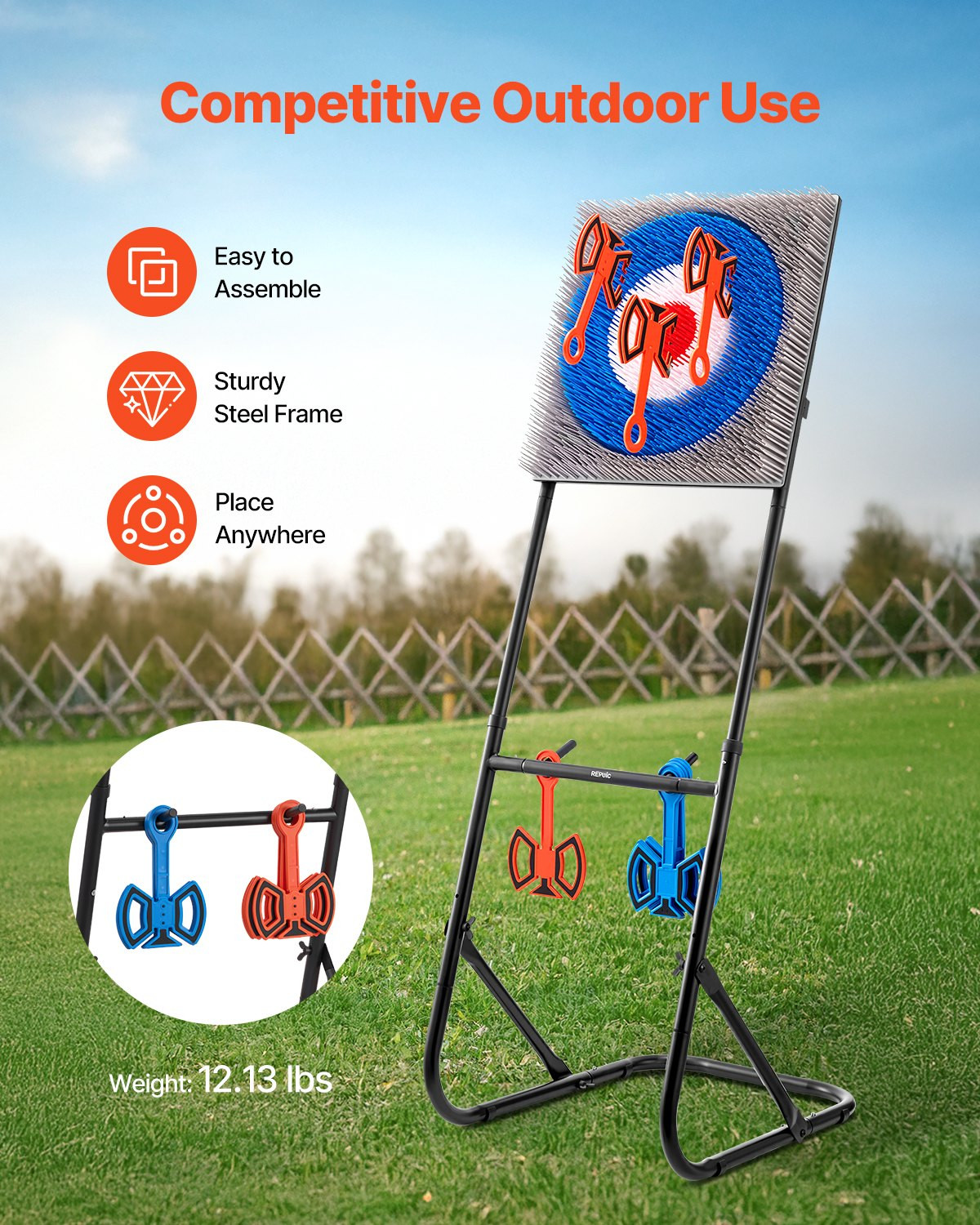 Axe Throwing Game Plastic Bristle Target with 8 Throwing Axes Set Steel Frame