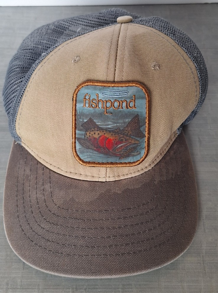Fishpond Fly Fish Company Co Hat Cap Fisherman Fishing Gray Salmon Patch STAIN