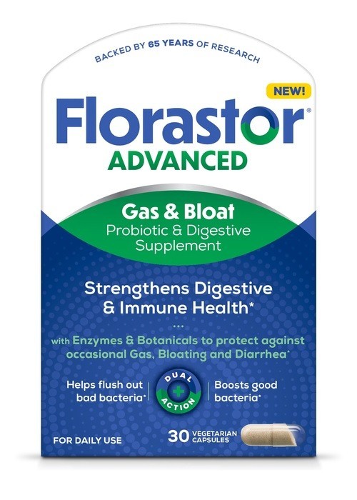 Florastor Advanced Gas & Bloat Probiotic & Digestive Vegetarian Capsules 30 EA