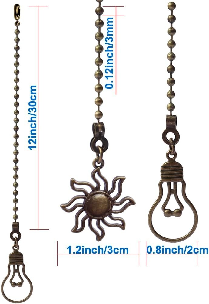 Share 4 Pack Ceiling Fan Pull Chain, 12 Inch Pull Chains Extension, Fan and Bulb