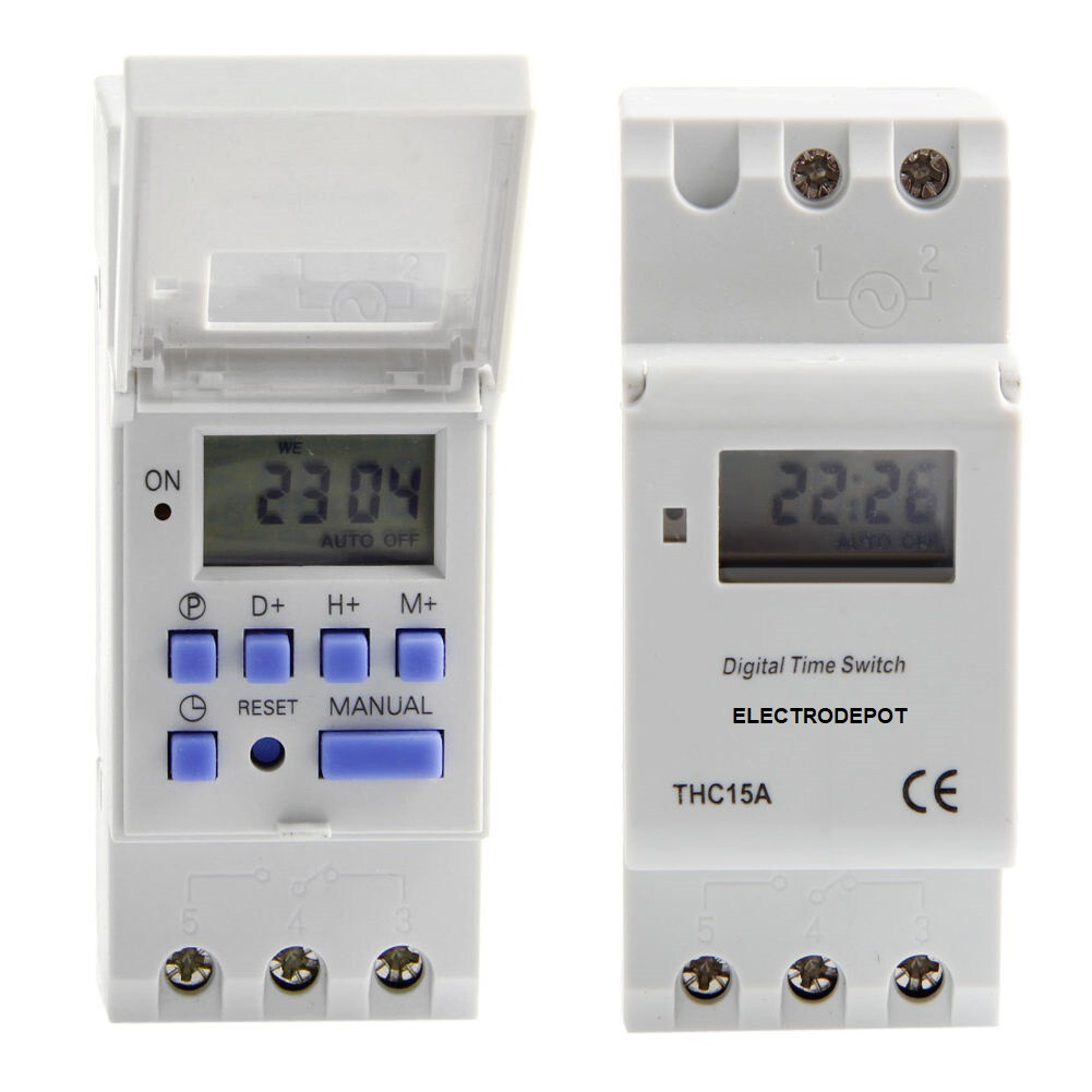 DIN Programmable 24H 7DayTimer 110V 120V 220V Time Relay Switch, Battery Backup