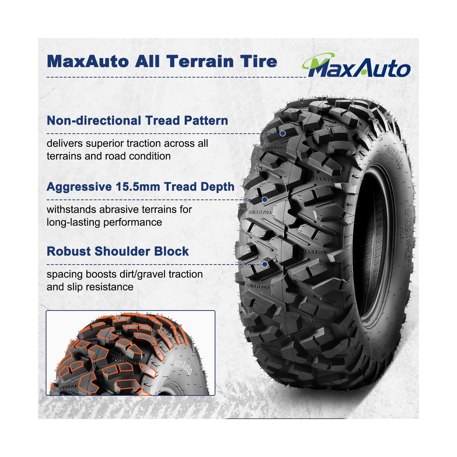 MaxAuto Set of 2 AT25x10-12 ATV UTV Mud Sand Tires,25x10x12 All-Terrain Off-R...